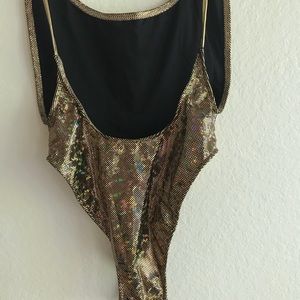 High leg body suit (gold/shiny/metallic fabric) XS